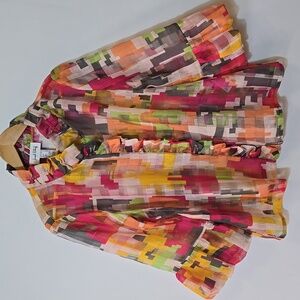 Joseph Ribkoff Sheer Abstract Print Woven‎ Jacket Size 14 Colorful